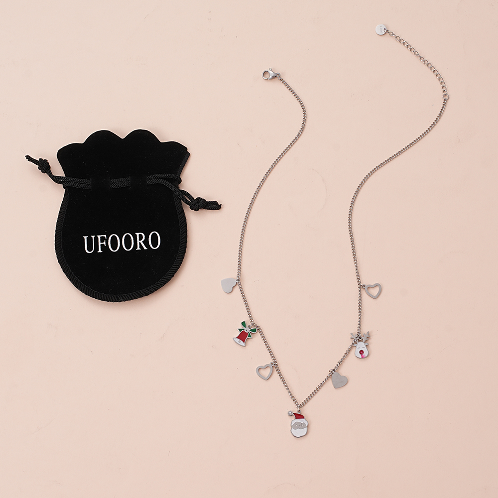 UFOORO Christmas Jewelry for Kids Santa Reindeer Snowman Necklace Bracelet Toddler Girl Gift 