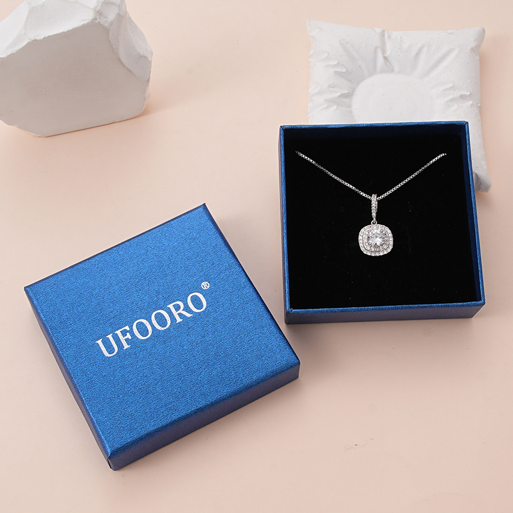 UFOORO Imitation Jewellery Diamond Necklace for Women Sparkly Cubic Zirconia Pendant Chain Daily Gift