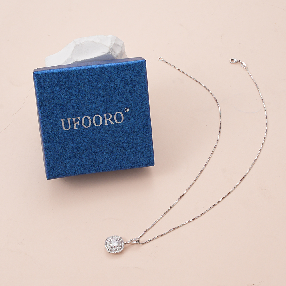 UFOORO Imitation Jewellery Diamond Necklace for Women Sparkly Cubic Zirconia Pendant Chain Daily Gift