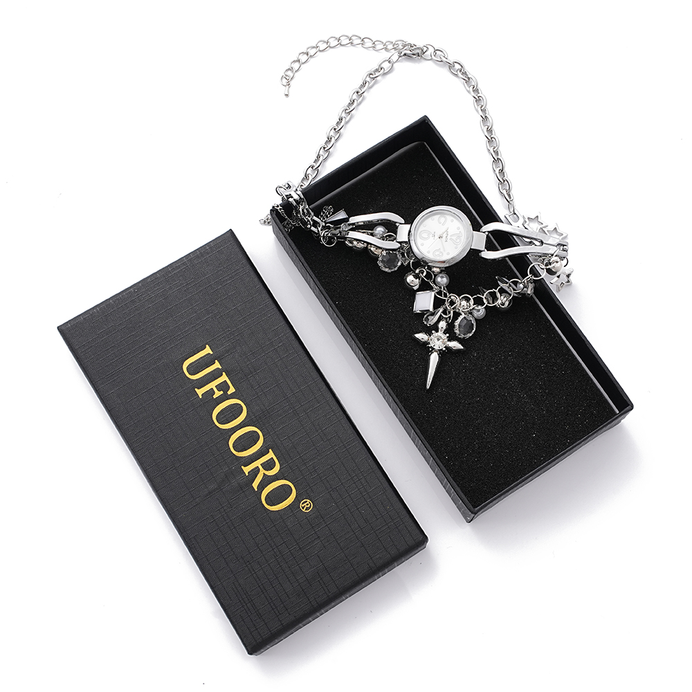 UFOORO Watch Movement Necklace Clock Gear Pendant Imitation Jewelry Steampunk Crystal Chain