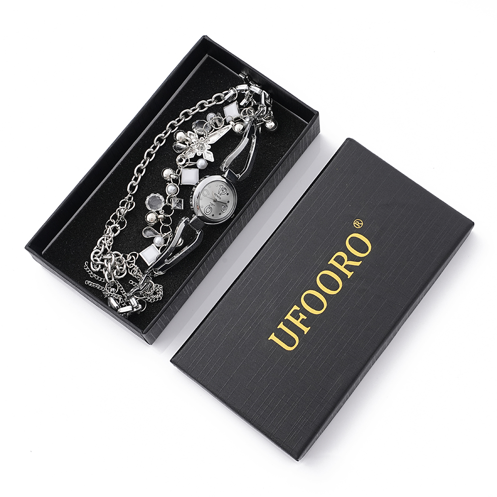 UFOORO Watch Movement Necklace Clock Gear Pendant Imitation Jewelry Steampunk Crystal Chain