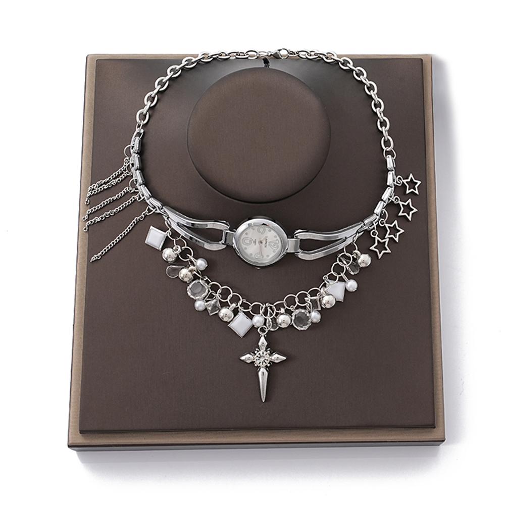 UFOORO Watch Movement Necklace Clock Gear Pendant Imitation Jewelry Steampunk Crystal Chain