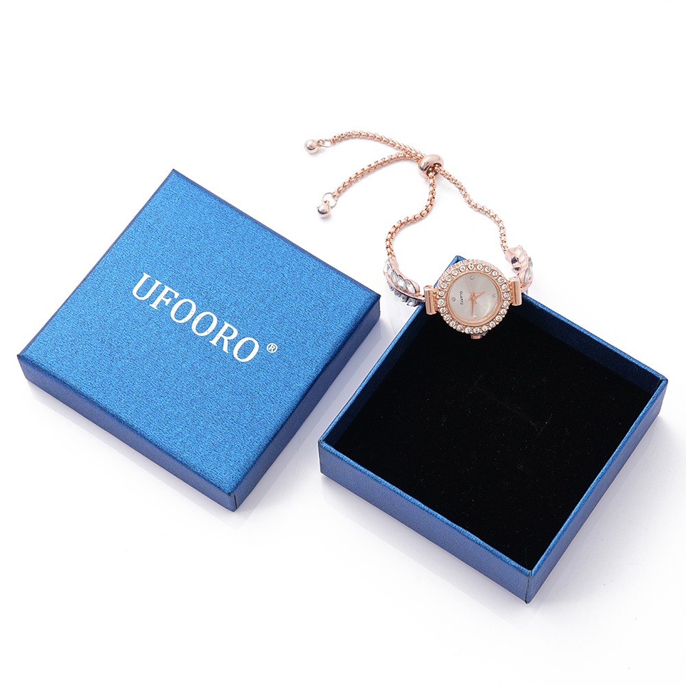 UFOORO Fashionable ladies' watch with gemstones, adjustable size, crystal wheat-styled strap