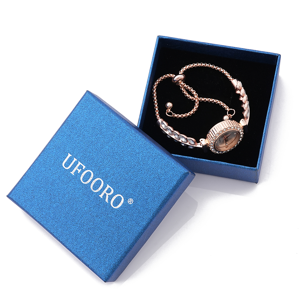 UFOORO Fashionable ladies' watch with gemstones, adjustable size, crystal wheat-styled strap