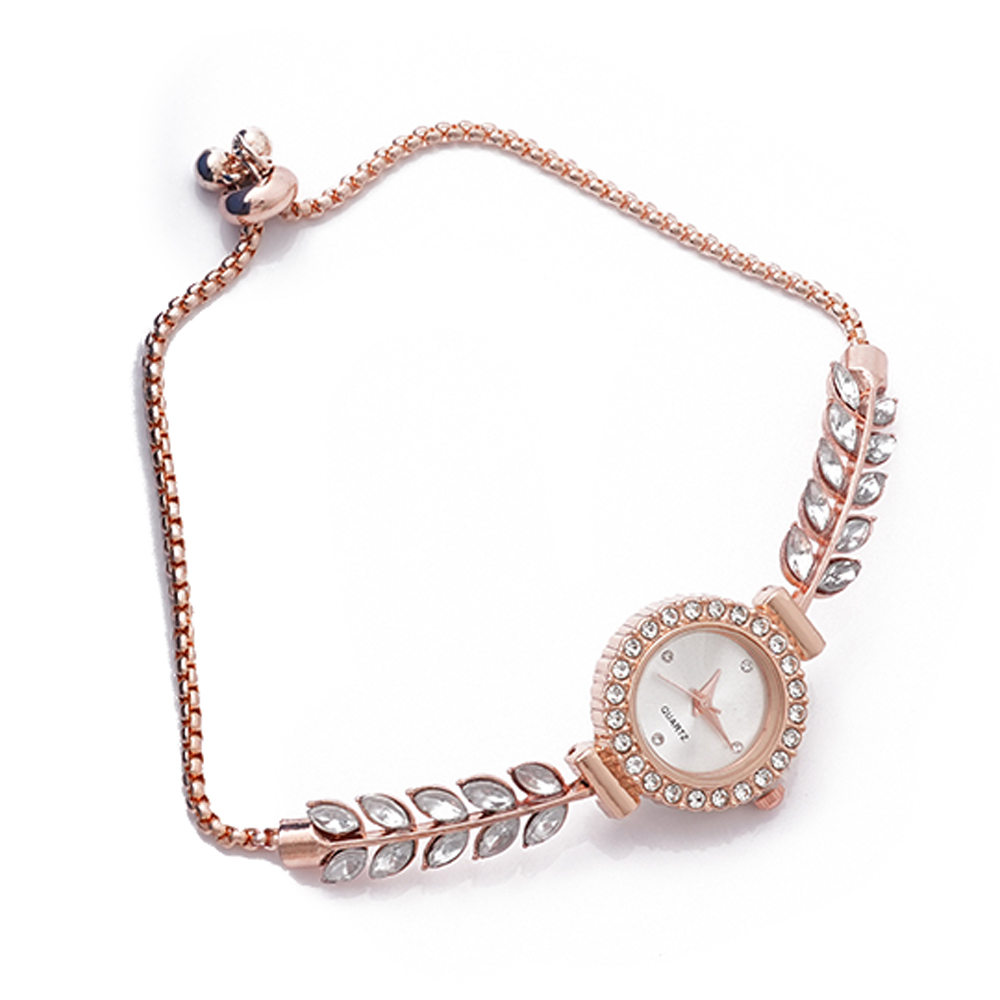 UFOORO Fashionable ladies' watch with gemstones, adjustable size, crystal wheat-styled strap