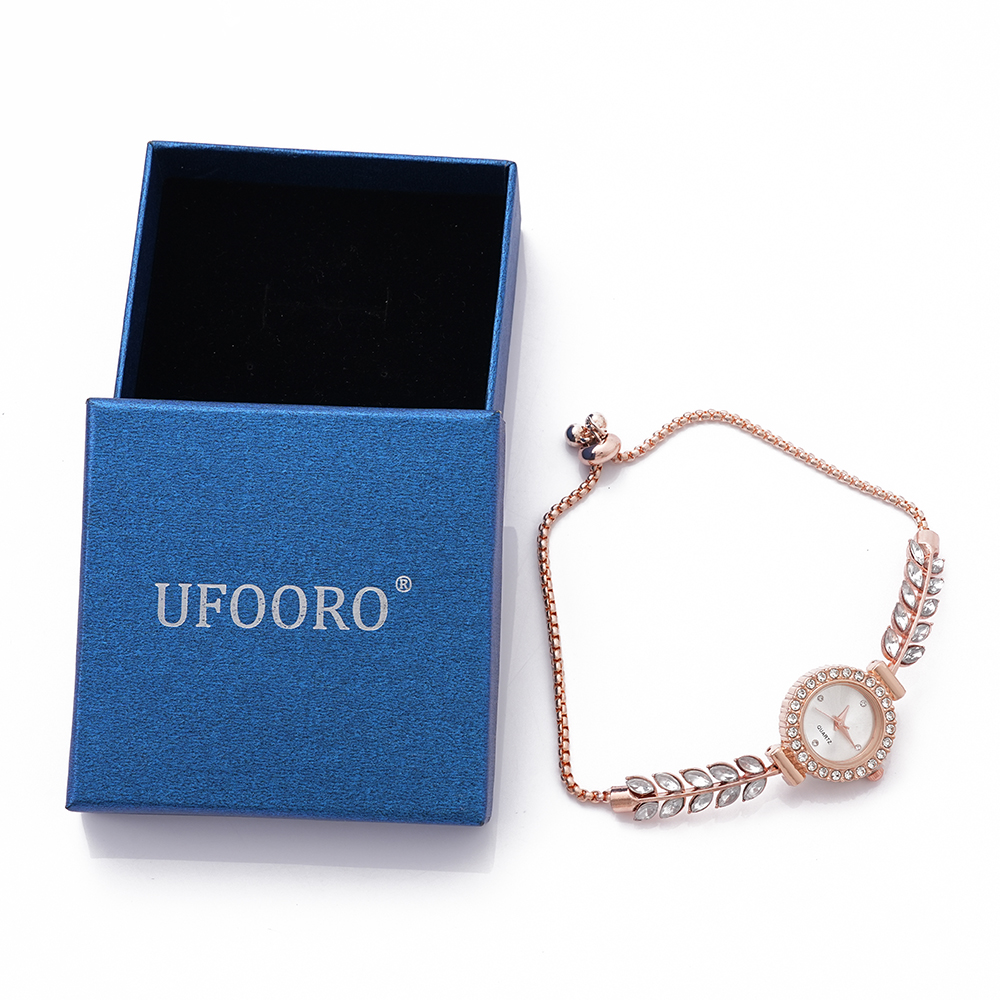 UFOORO Fashionable ladies' watch with gemstones, adjustable size, crystal wheat-styled strap