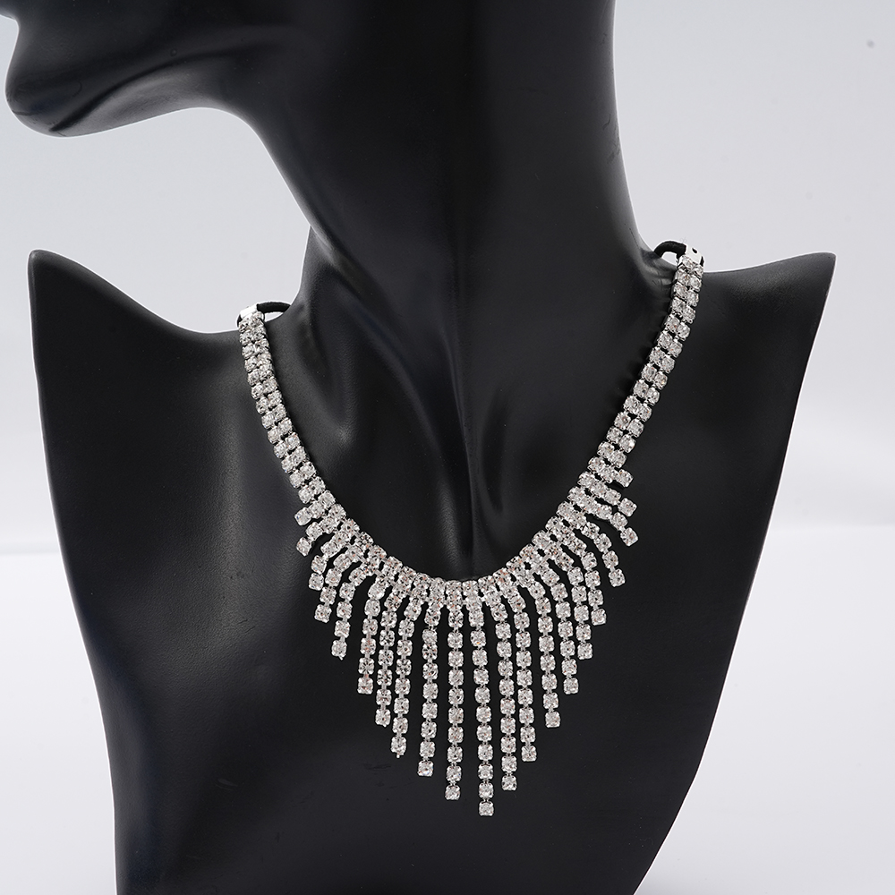 UFOORO Waterfall Curtain Necklace Long Layered Zirconia Chandelier Jewelry Ornaments for Wedding Dress