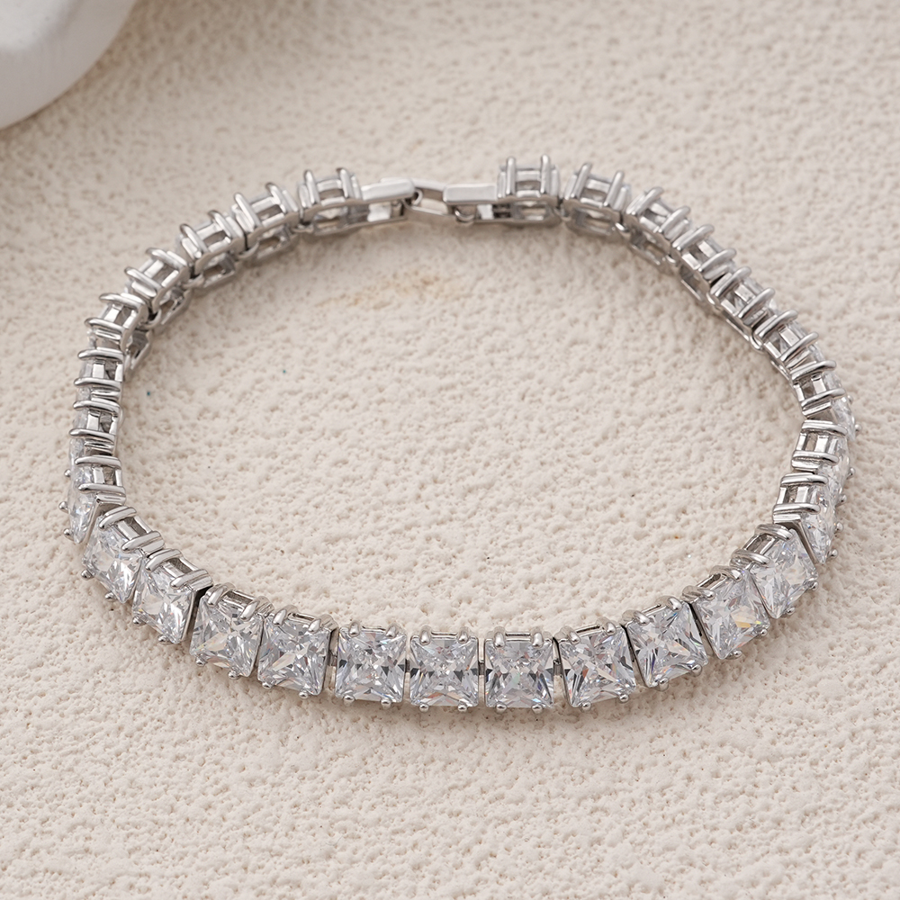 Hainon 6mm White CZ Stone Bracelets for Women