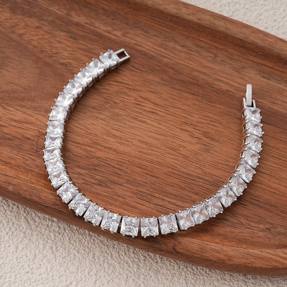 Hainon 6mm White CZ Stone Bracelets for Women