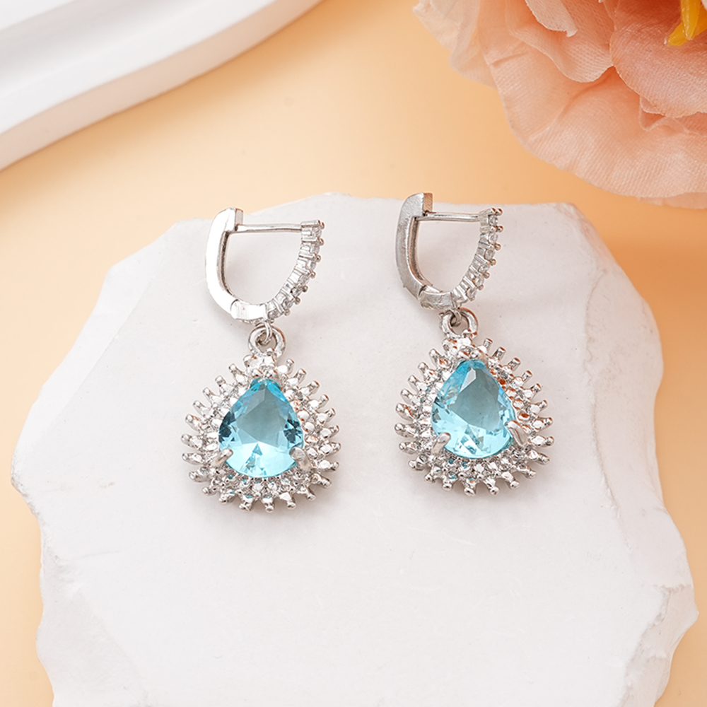 Hainon Dangle Earrings with Blue CZ Stone