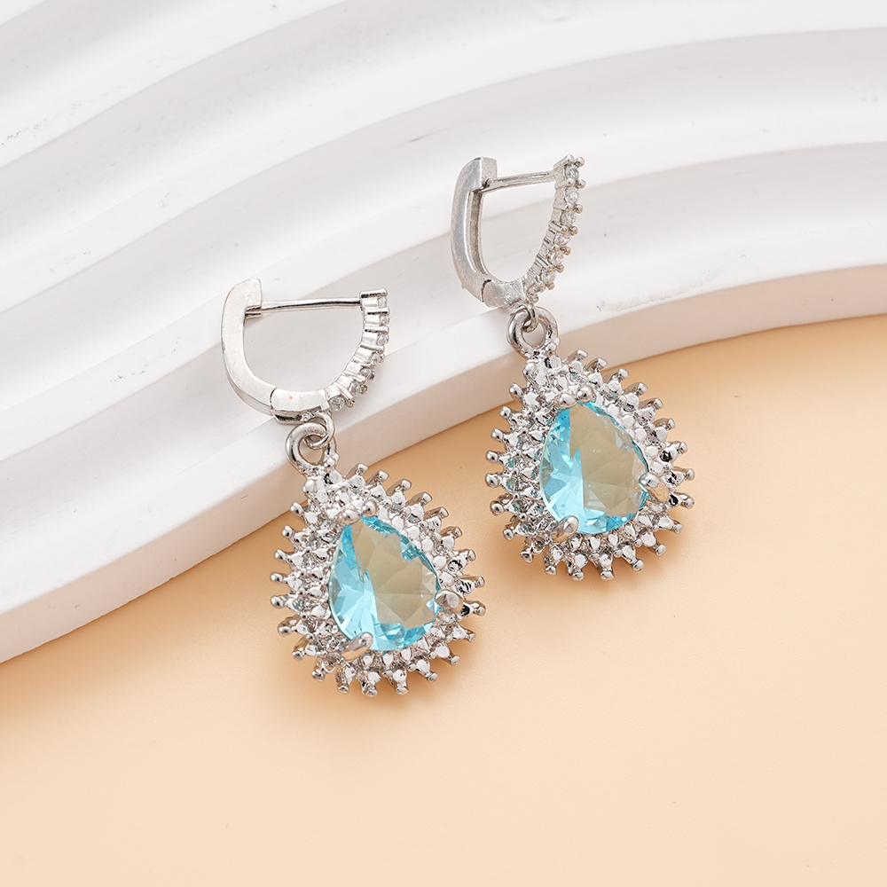 Hainon Dangle Earrings with Blue CZ Stone