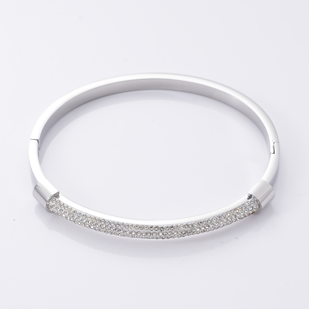 Hainon Stainless Steel Bangle for Women, Full of White CZ