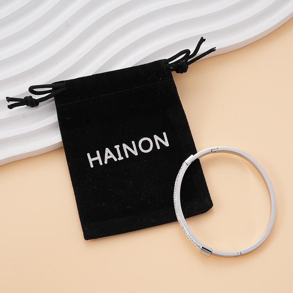 Hainon Stainless Steel Bangle for Women, Full of White CZ