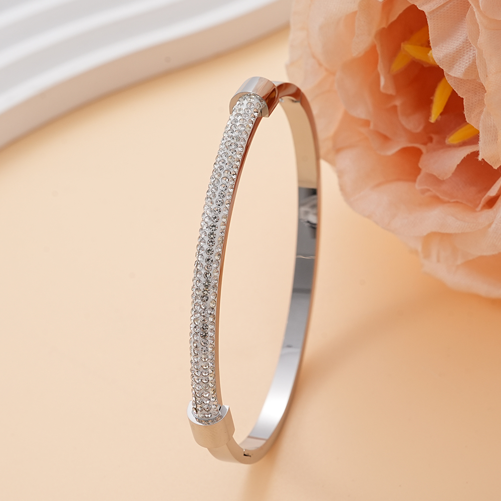 Hainon Stainless Steel Bangle for Women, Full of White CZ