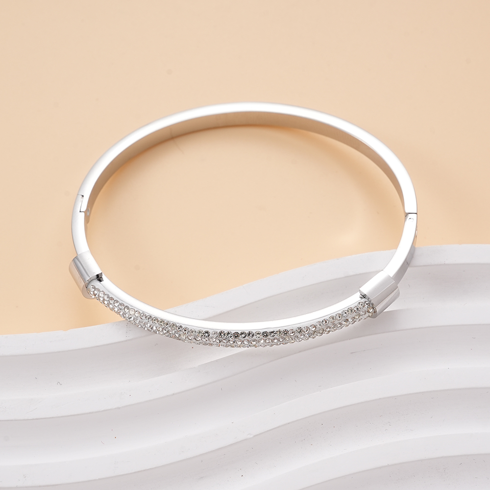 Hainon Stainless Steel Bangle for Women, Full of White CZ