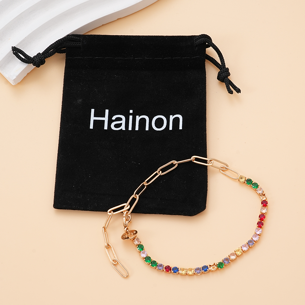 Hainon Rainbow Crystal Stone Ankle Bracelets for Women