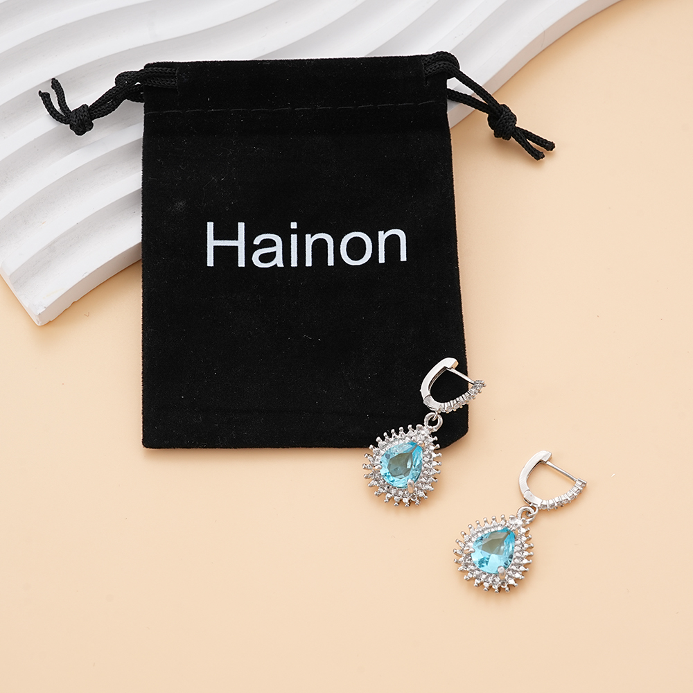 Hainon Dangle Earrings with Blue CZ Stone, Women's jewelry