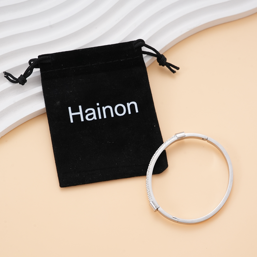 Hainon Stainless Steel Bangle for Women, Full of White CZ