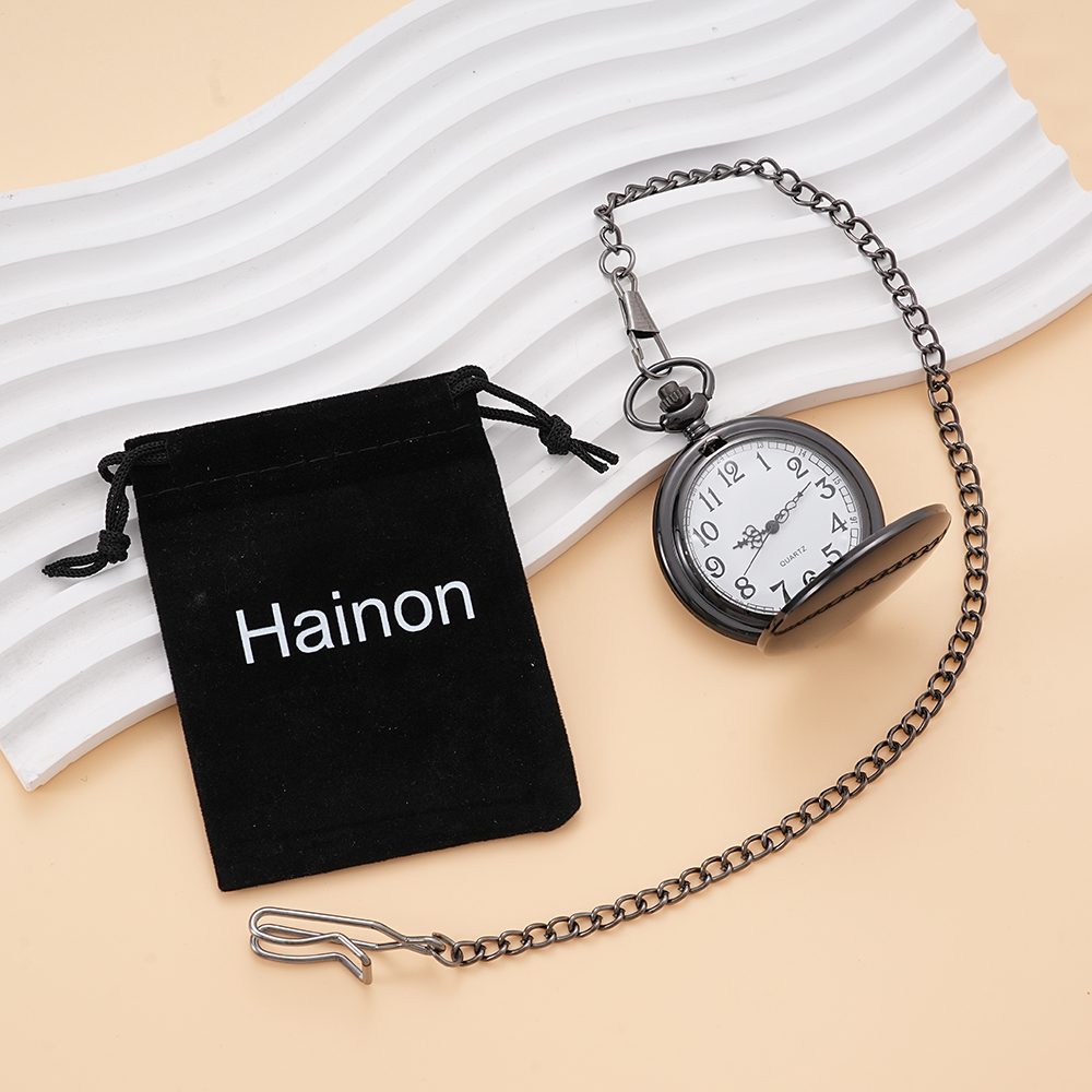 Hainon Black Pocket Watches for Men Him