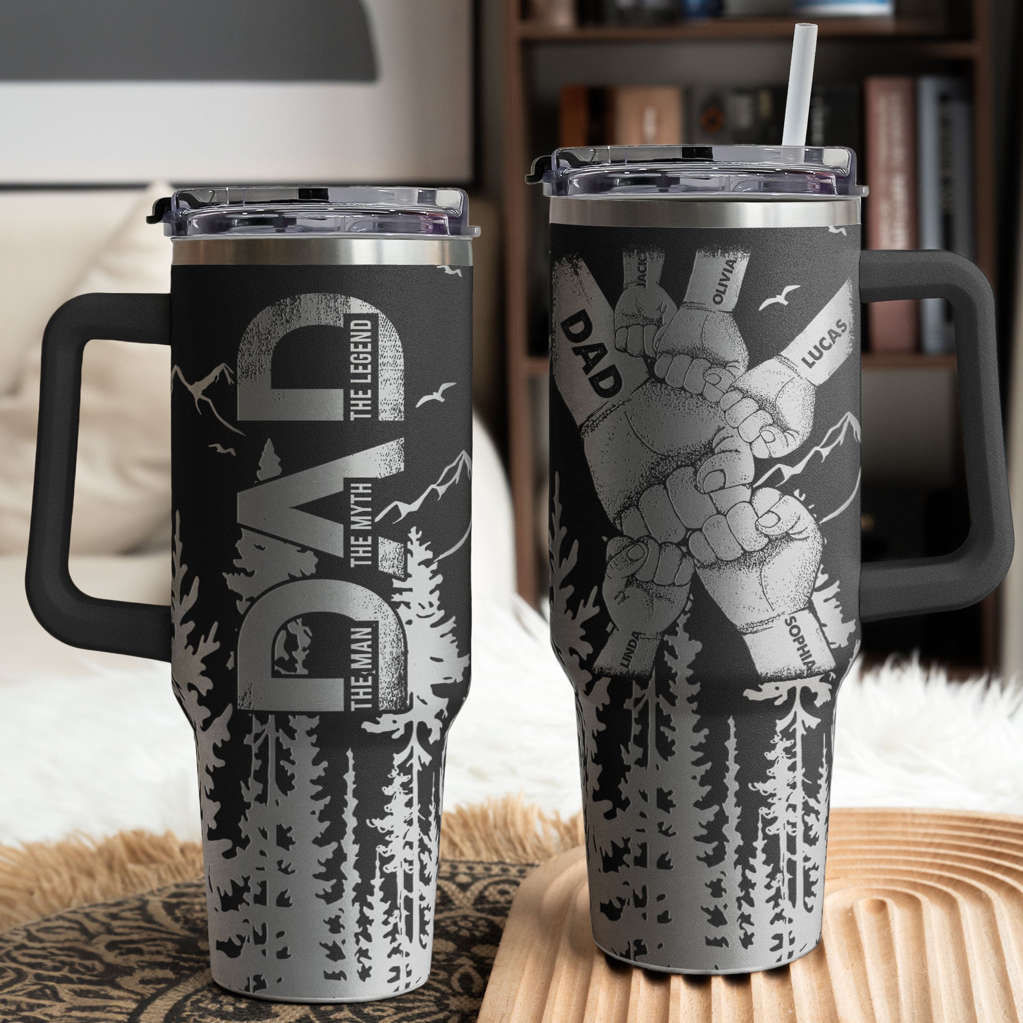 Dad, Grandpa, Papa Forest With Kids' Names - Personalized 40oz Tumbler