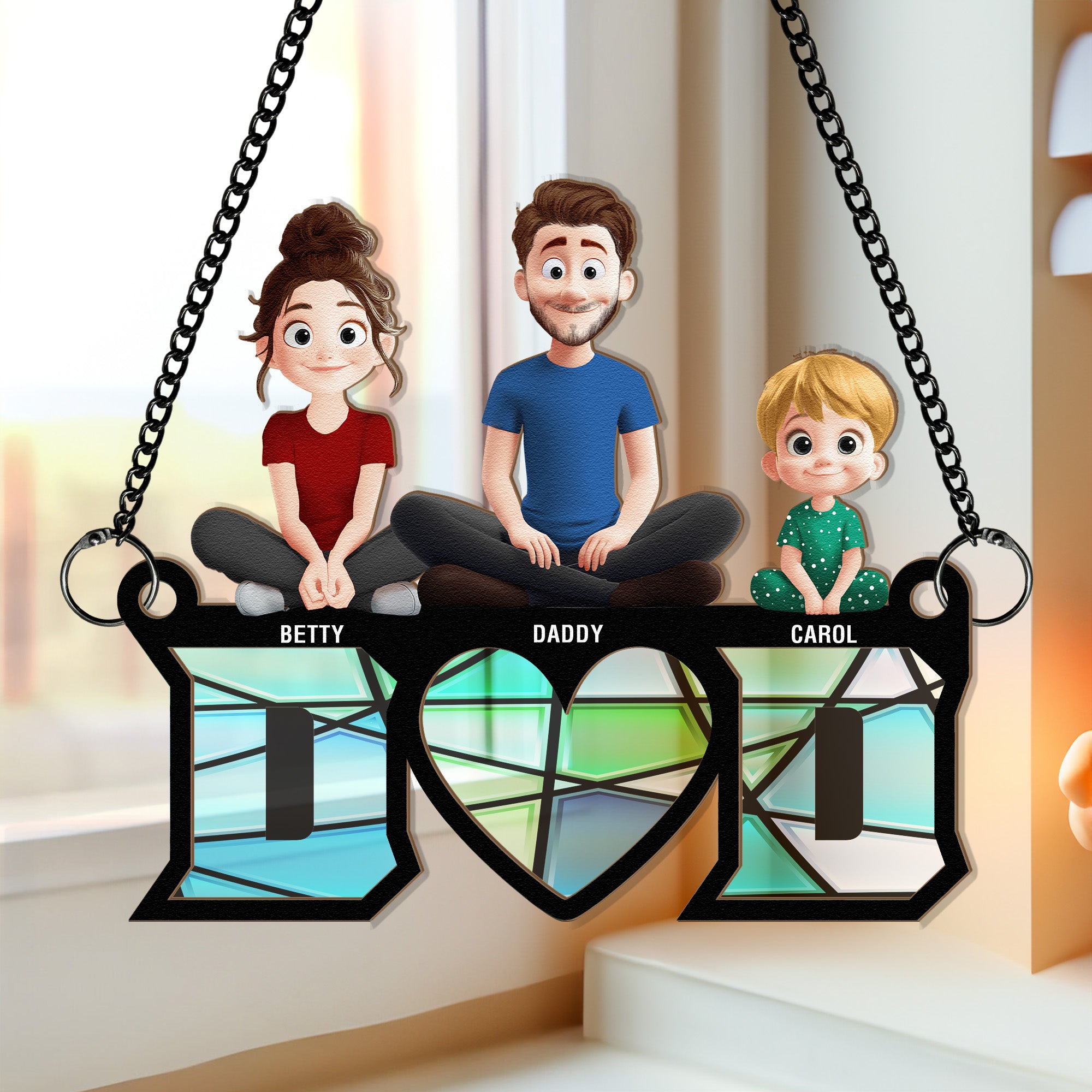 Dad & His Children Dad Gifts - Personalized Window Hanging Suncatcher Ornament