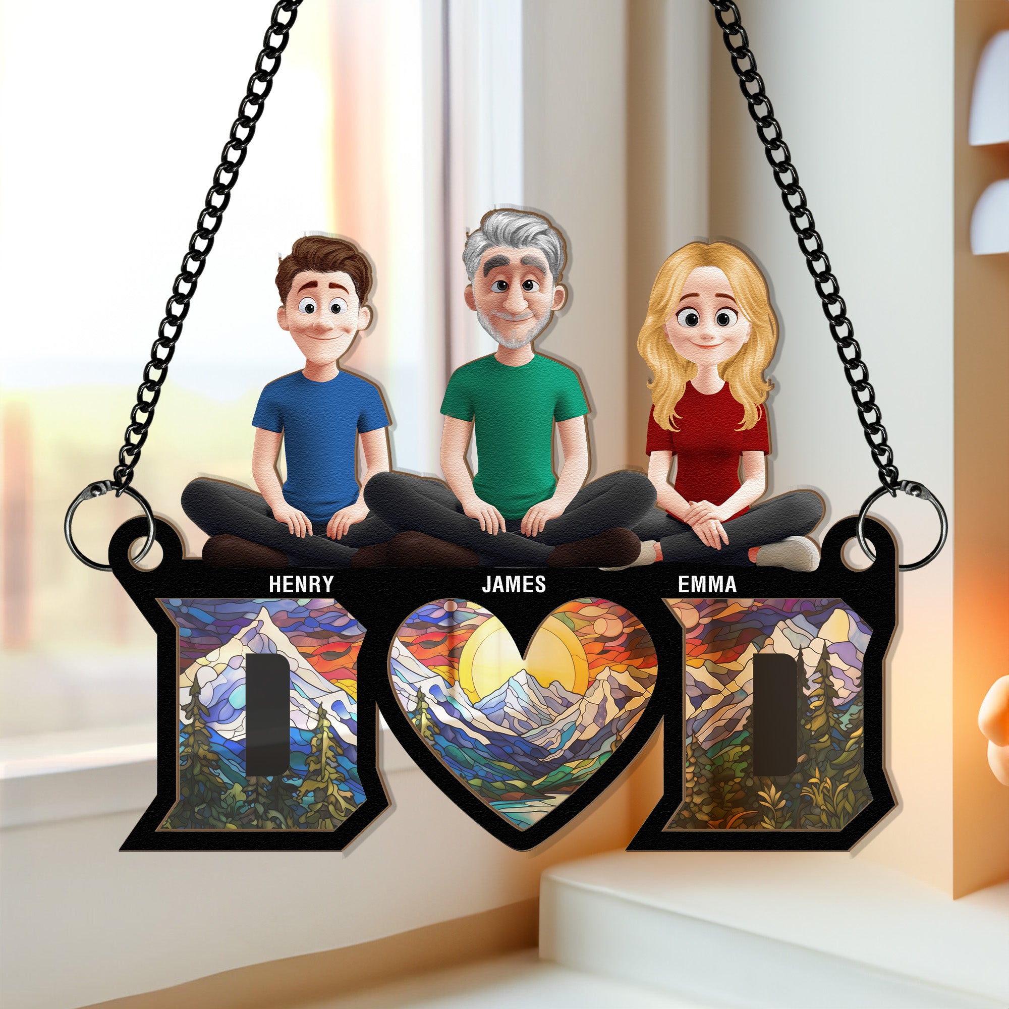 Dad & His Children Dad Gifts Ver 2 - Personalized Window Hanging Suncatcher Ornament