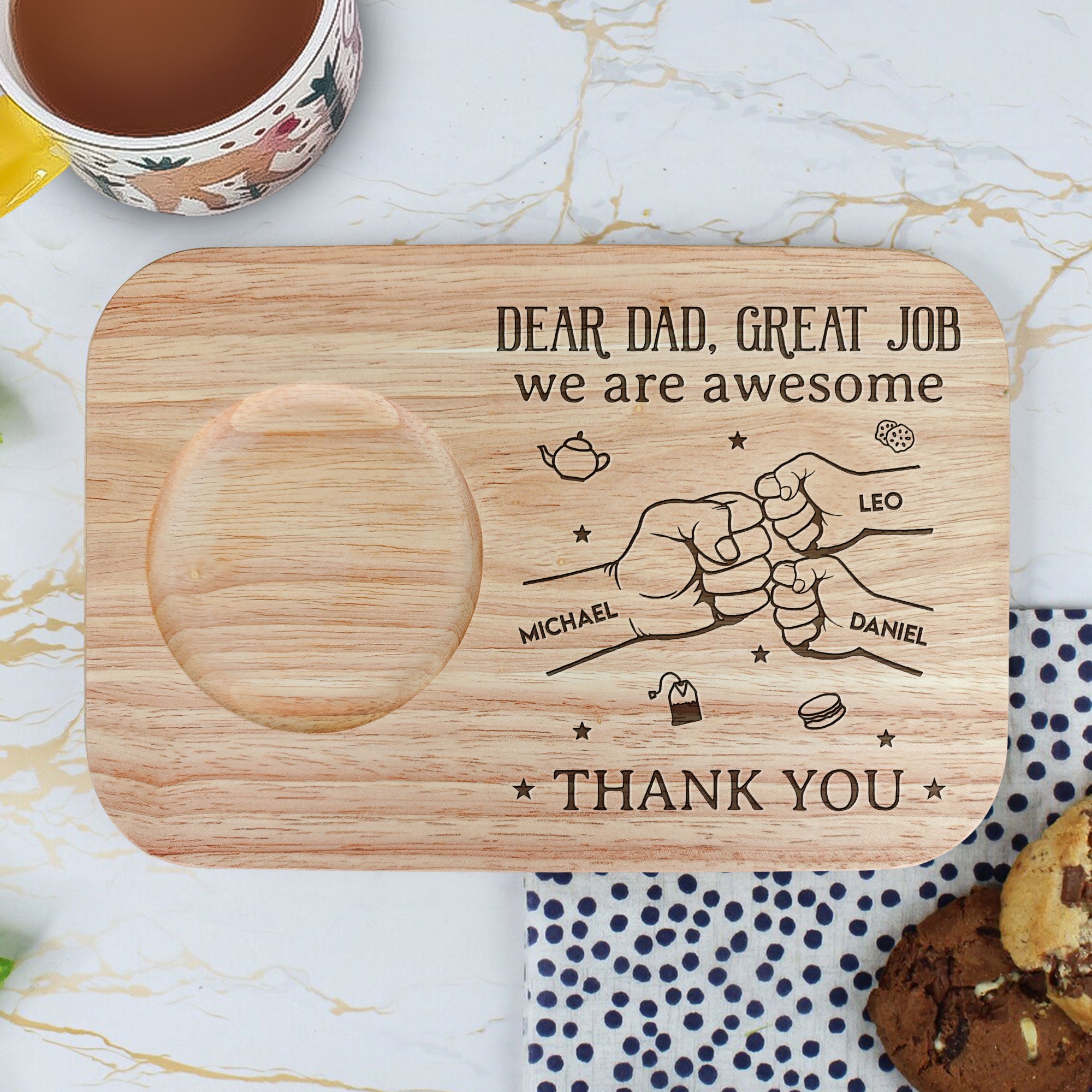 Dad We Are Awesome - Personalized Custom Engraved Wooden Tea & Biscuit Board