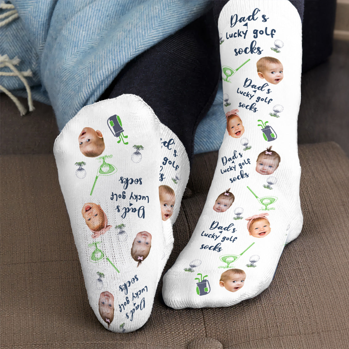 Dad's Lucky Golf Socks - Personalized Photo Crew Socks