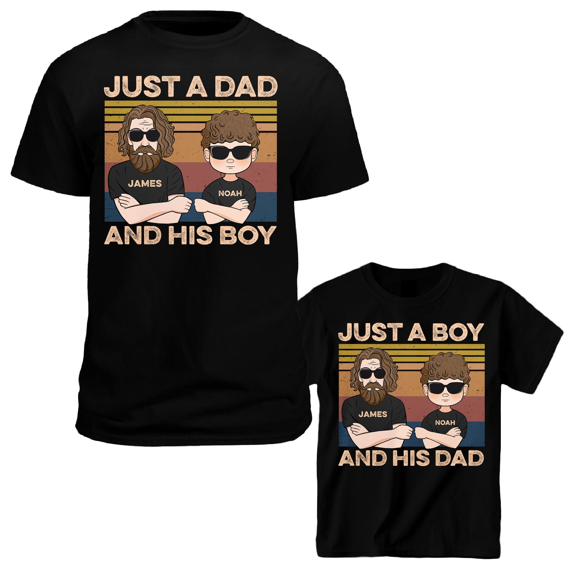 Daddy And Son - Personalized Shirt - Man And Woman Illustration