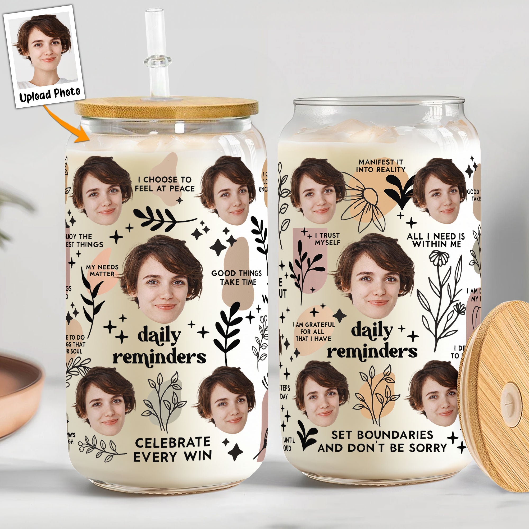 Daily Manifestation Reminders - Personalized Photo Clear Glass Cup