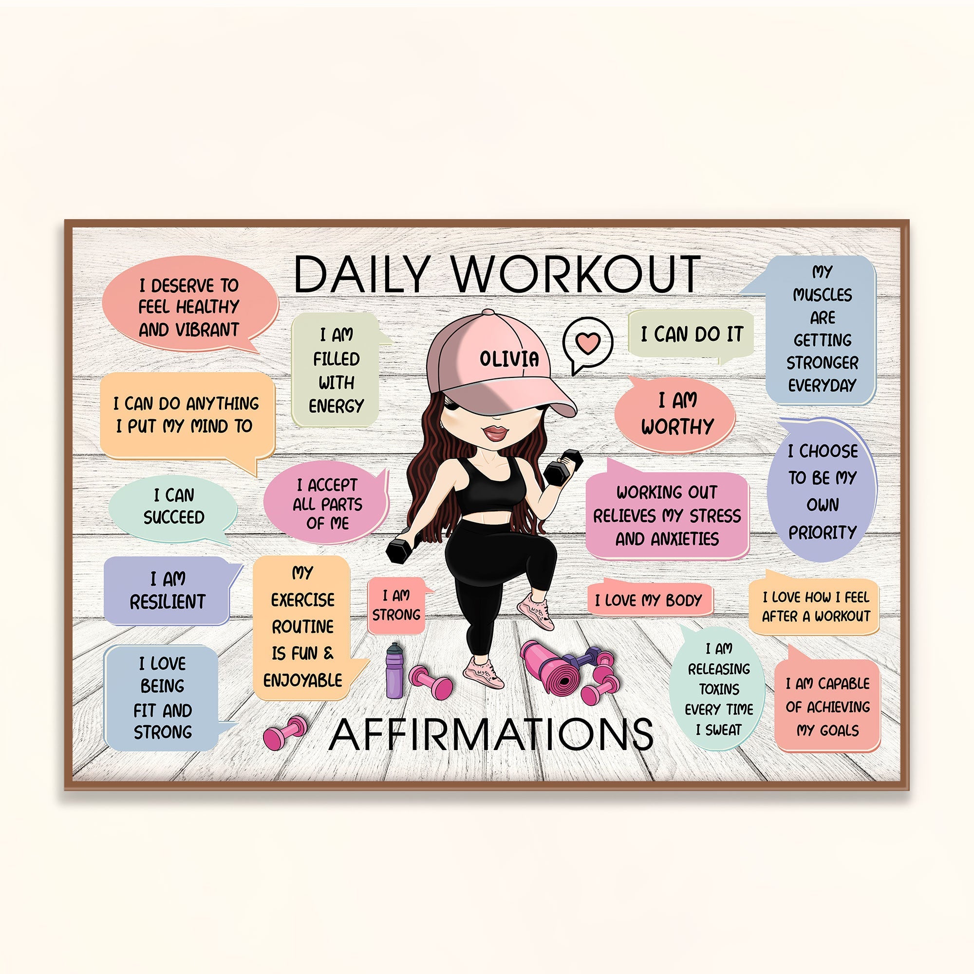 Daily Workout Affirmations - Personalized Poster/Wrapped Canvas - Birthday Gift For Fitness Lovers, Fitness Girls
