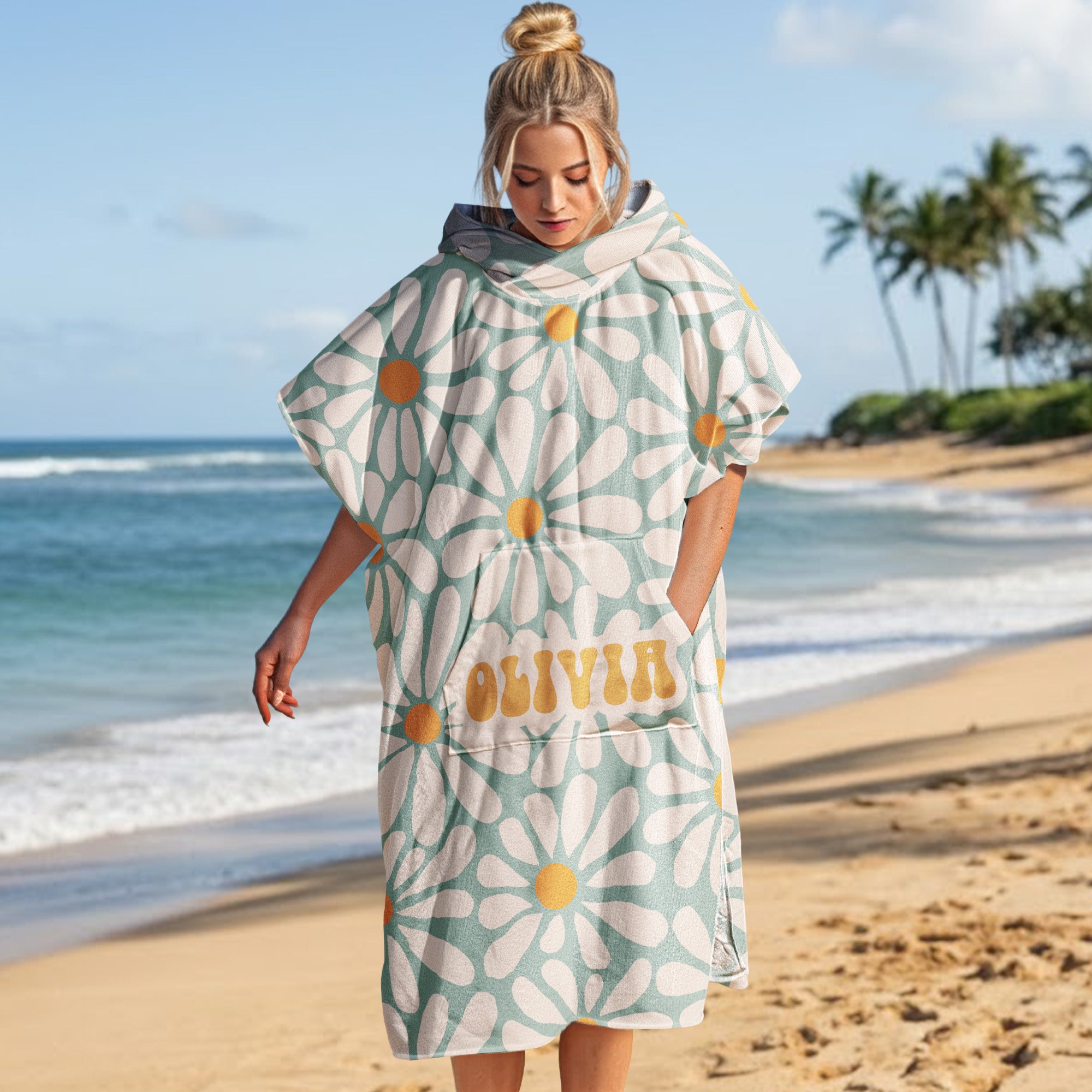Daisy, 70S Boho Custom Name - Personalized Beach Towel