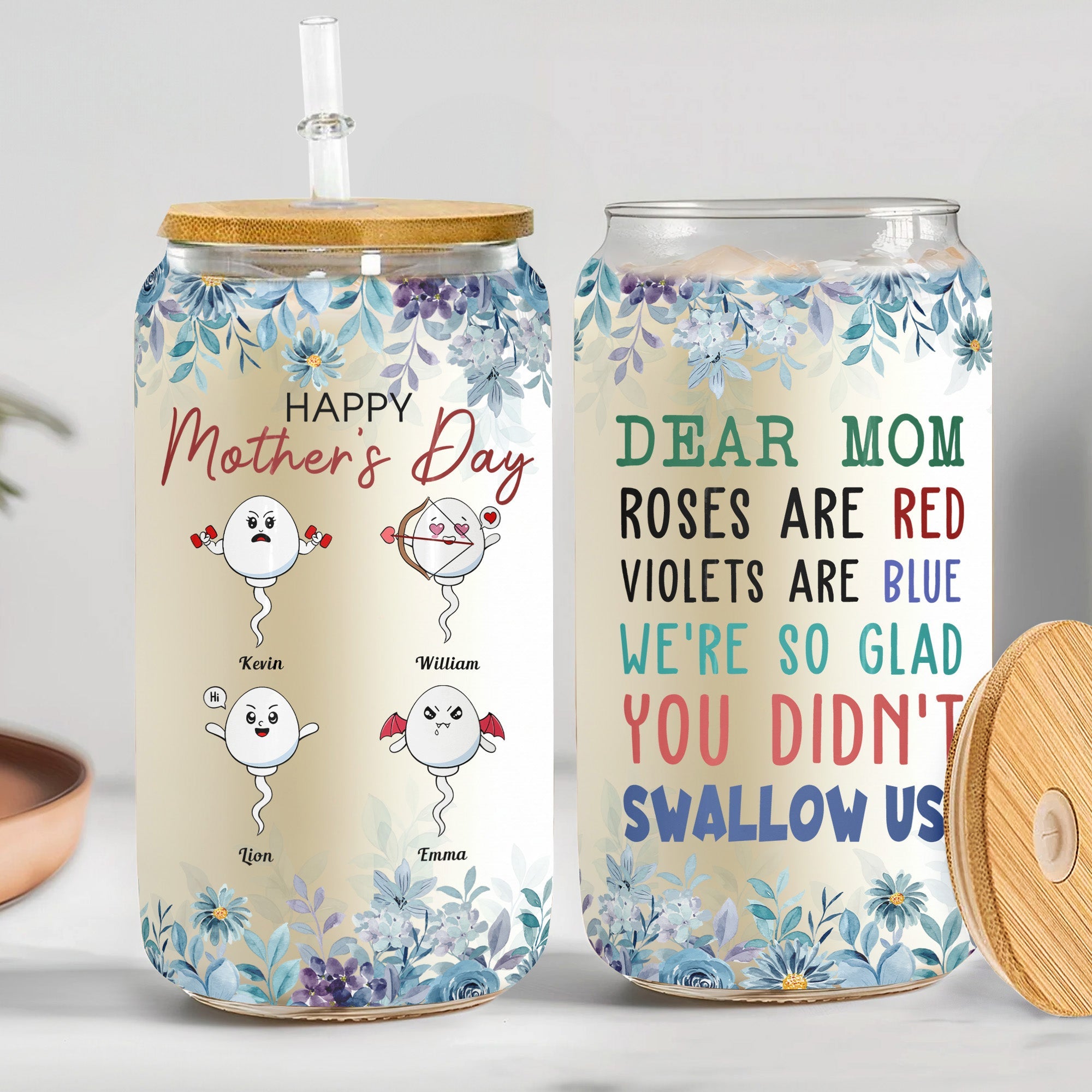Dear Mom We're So Glad You Didn't Swallow Us - Personalized Clear Glass Cup