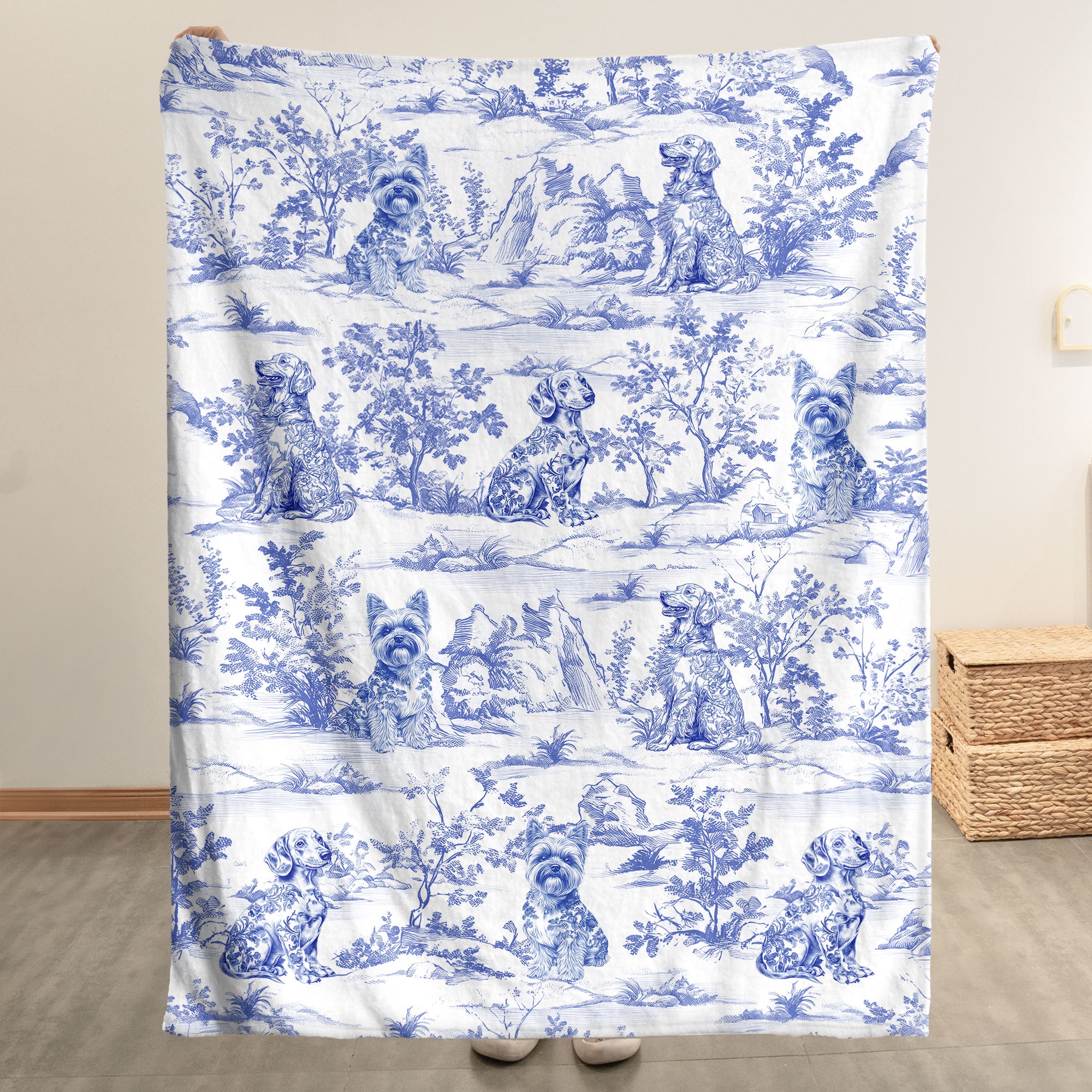 Dog Custom Breeds Toile De Jouy French Style - Personalized Blanket