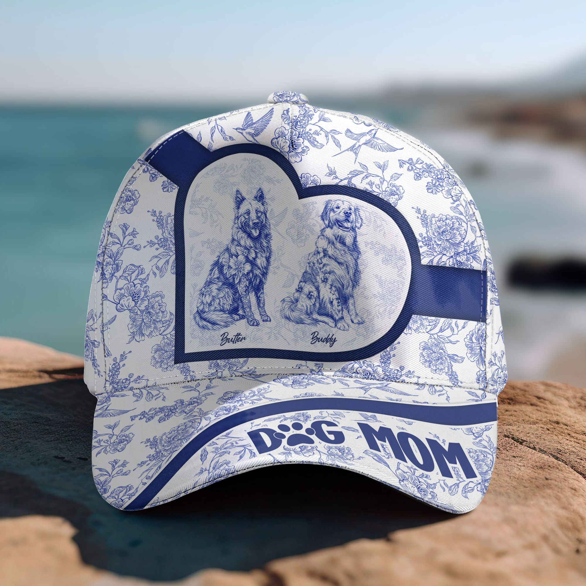 Dog Lover Floral Toile De Jouy Chinoiserie French Style - Personalized Classic Cap