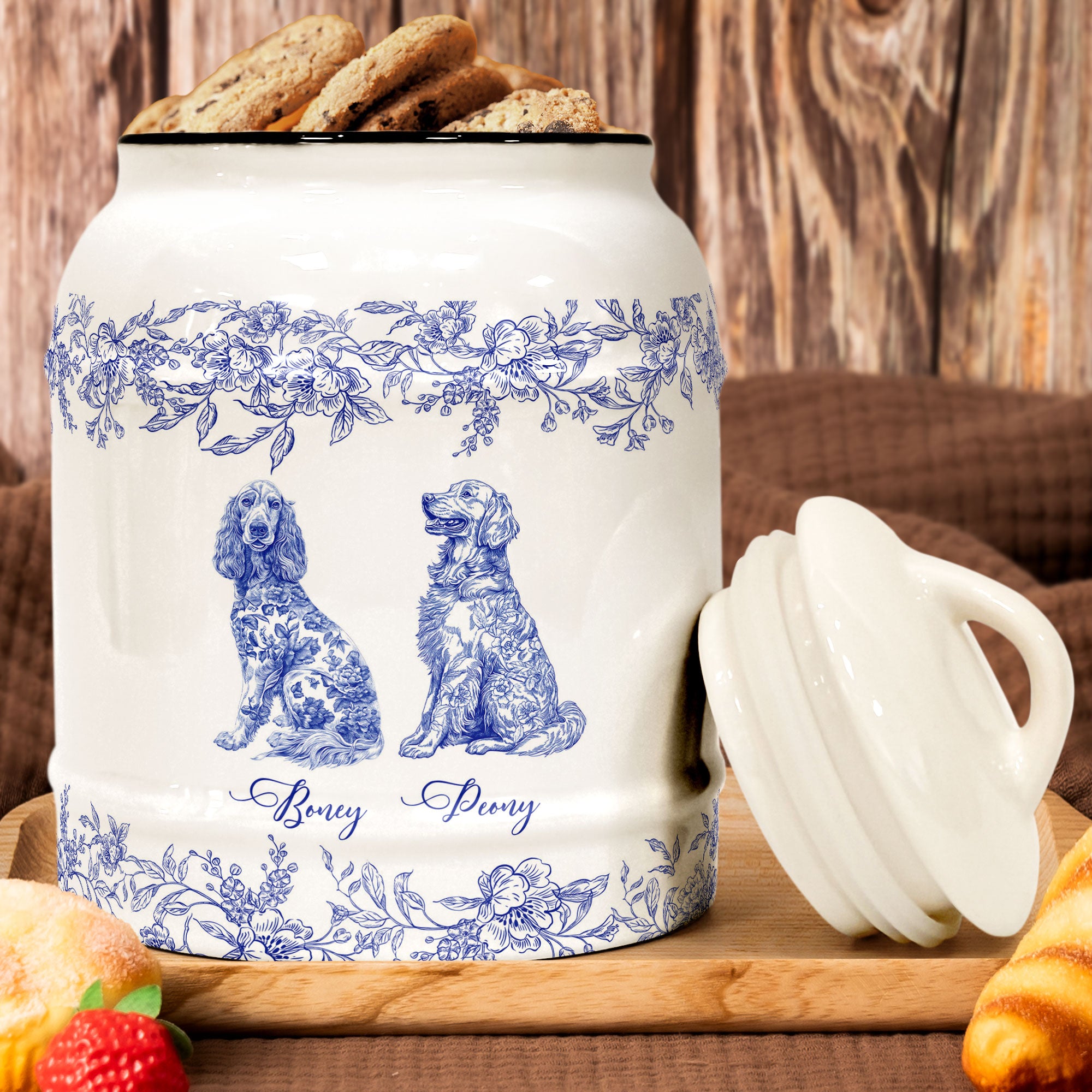 Dog Lover Gift Custom Chinoiserie Toile De Jouy - Personalized Cookie Jar