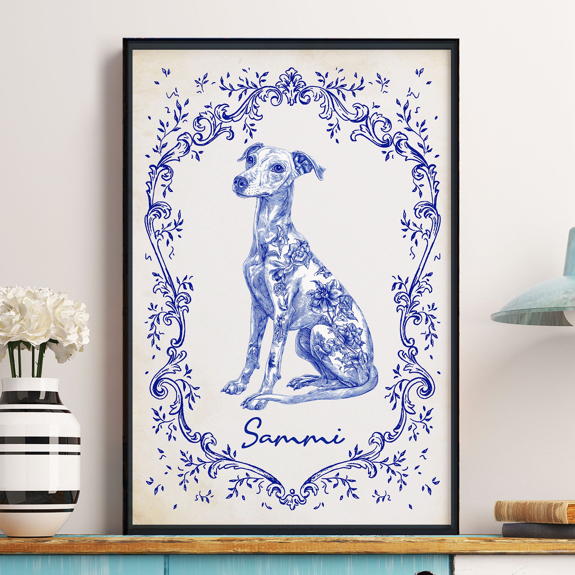 Dog Lover Toile De Jouy Chinoiserie French Frame - Personalized Poster