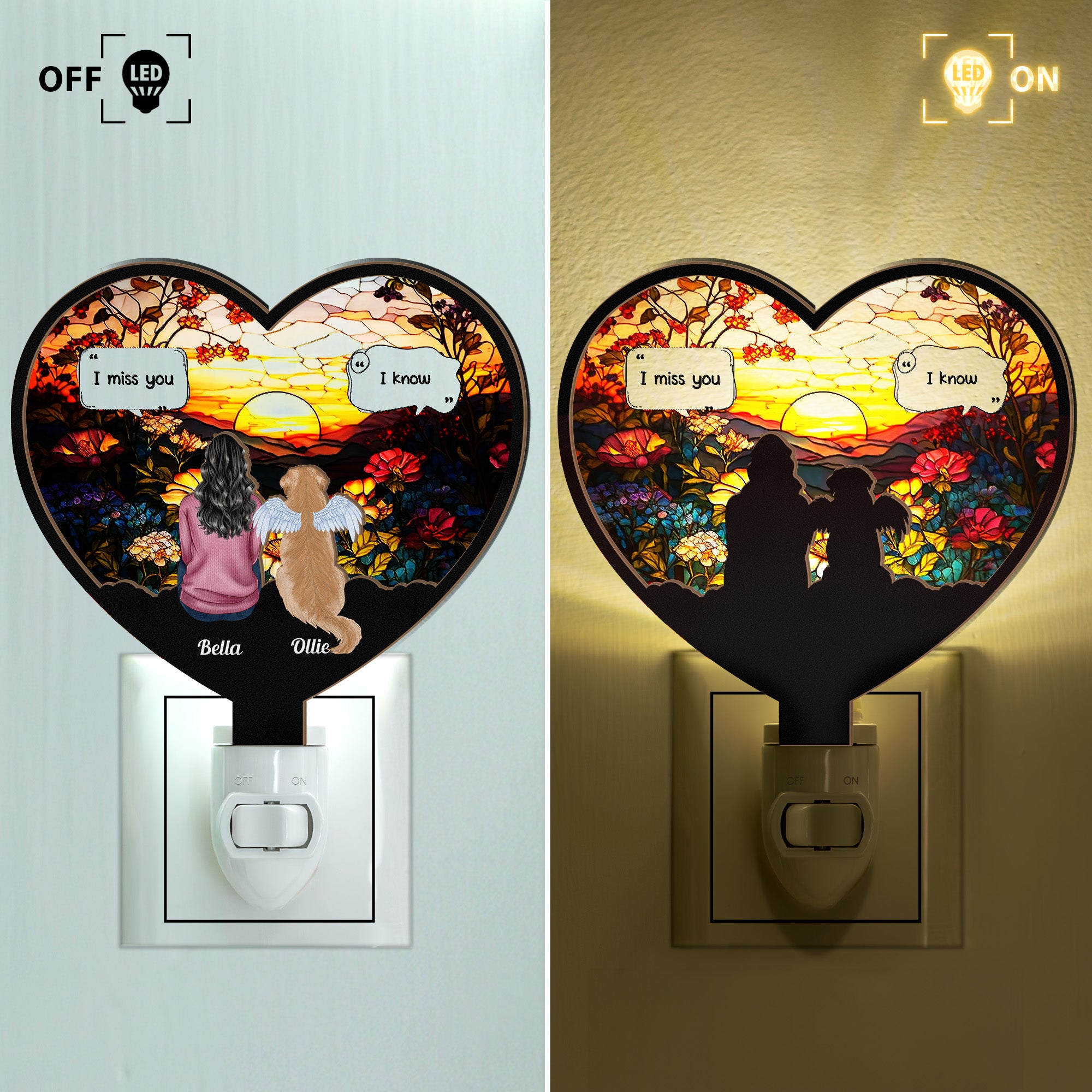 Dog Memorial, Cat Memorial - Personalized Wood And Acrylic Night Light