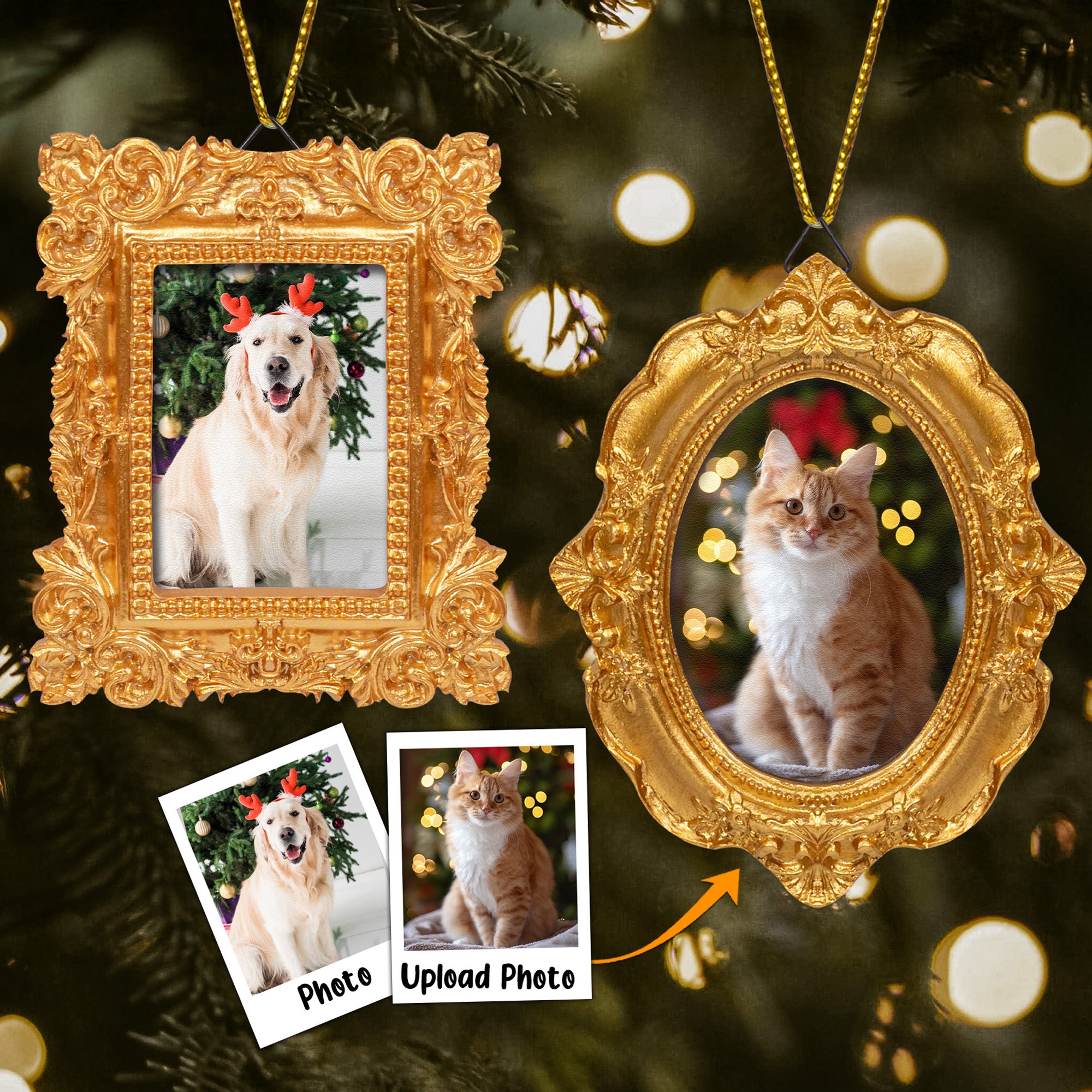 Dog Memorial Cat Memorial Photo Ornament - Personalized Vintage Picture Frame Ornament
