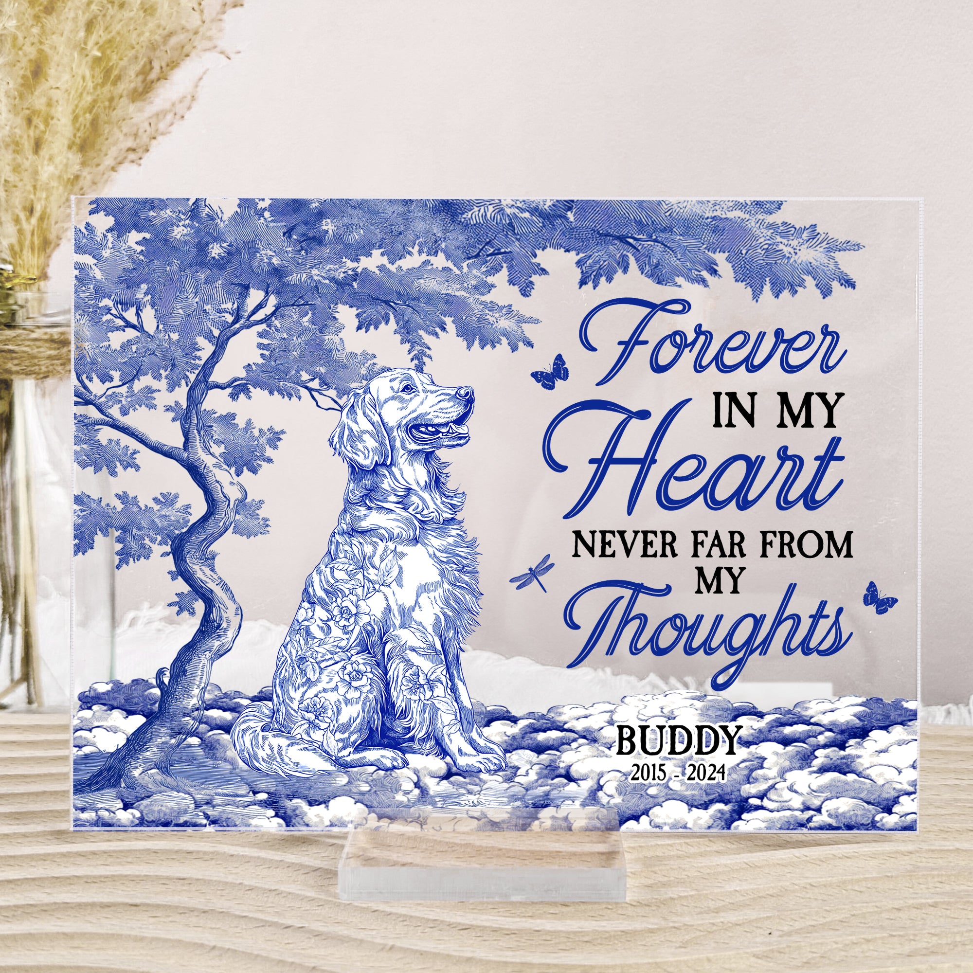 Dog Memorial Forever In My Heart Toile De Jouy Style - Personalized Acrylic Plaque