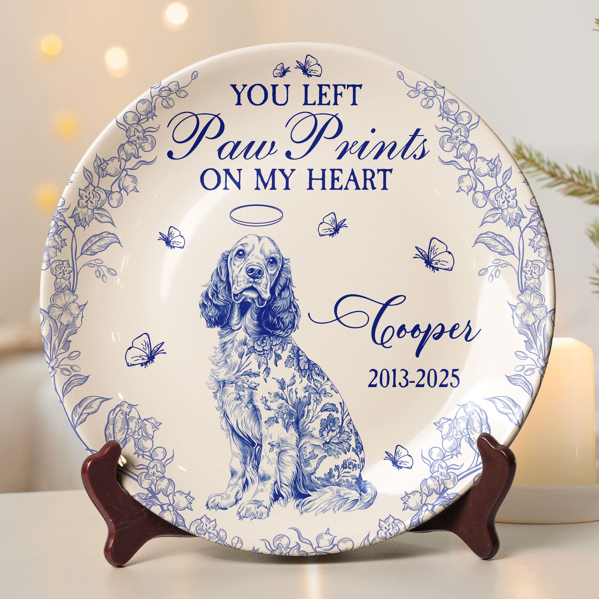 Dog Memorial Gift You Left Paw Prints Toile De Jouy - Personalized Ceramic Plate