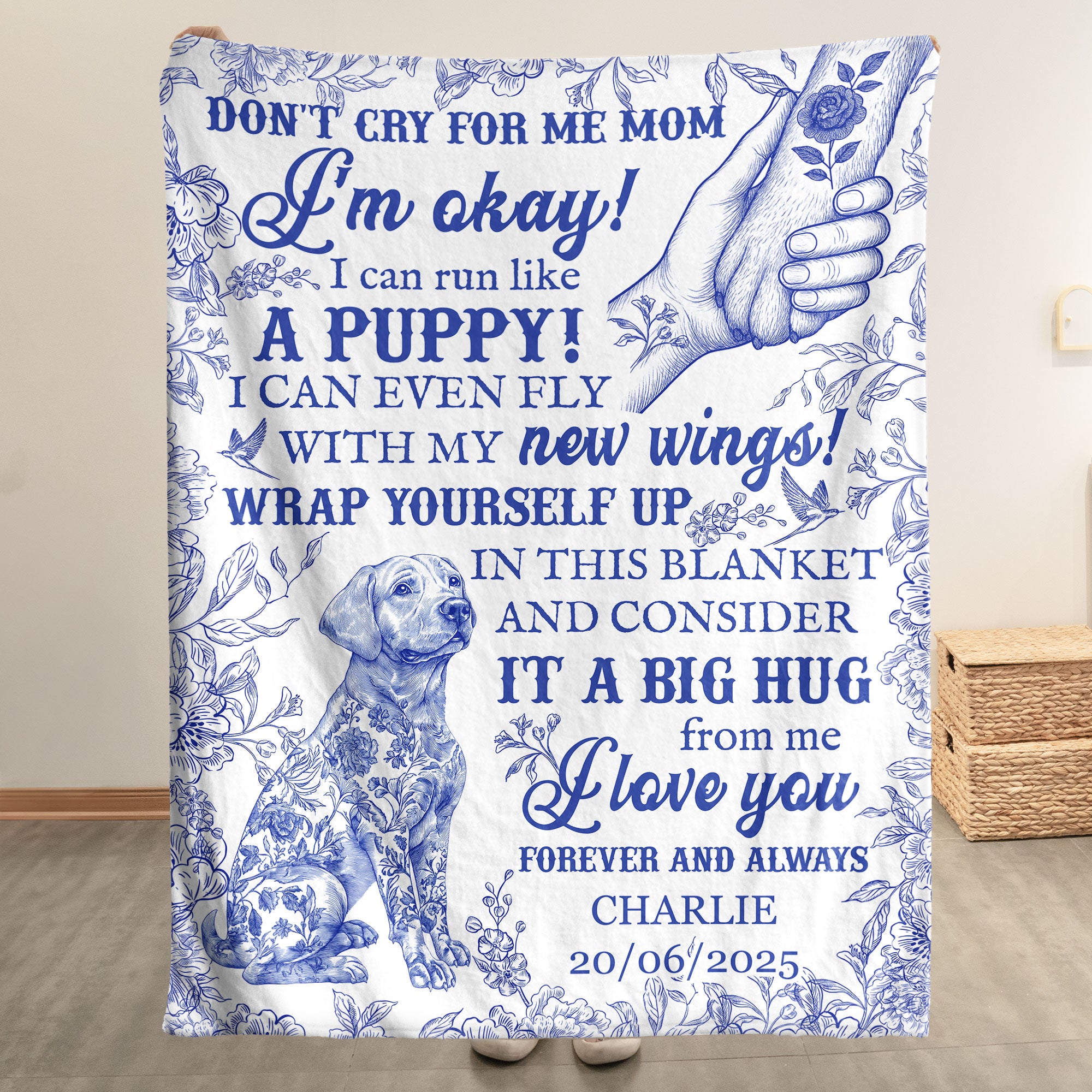 Dog Memorial Toile De Jouy French Chinoiserie - Personalized Blanket