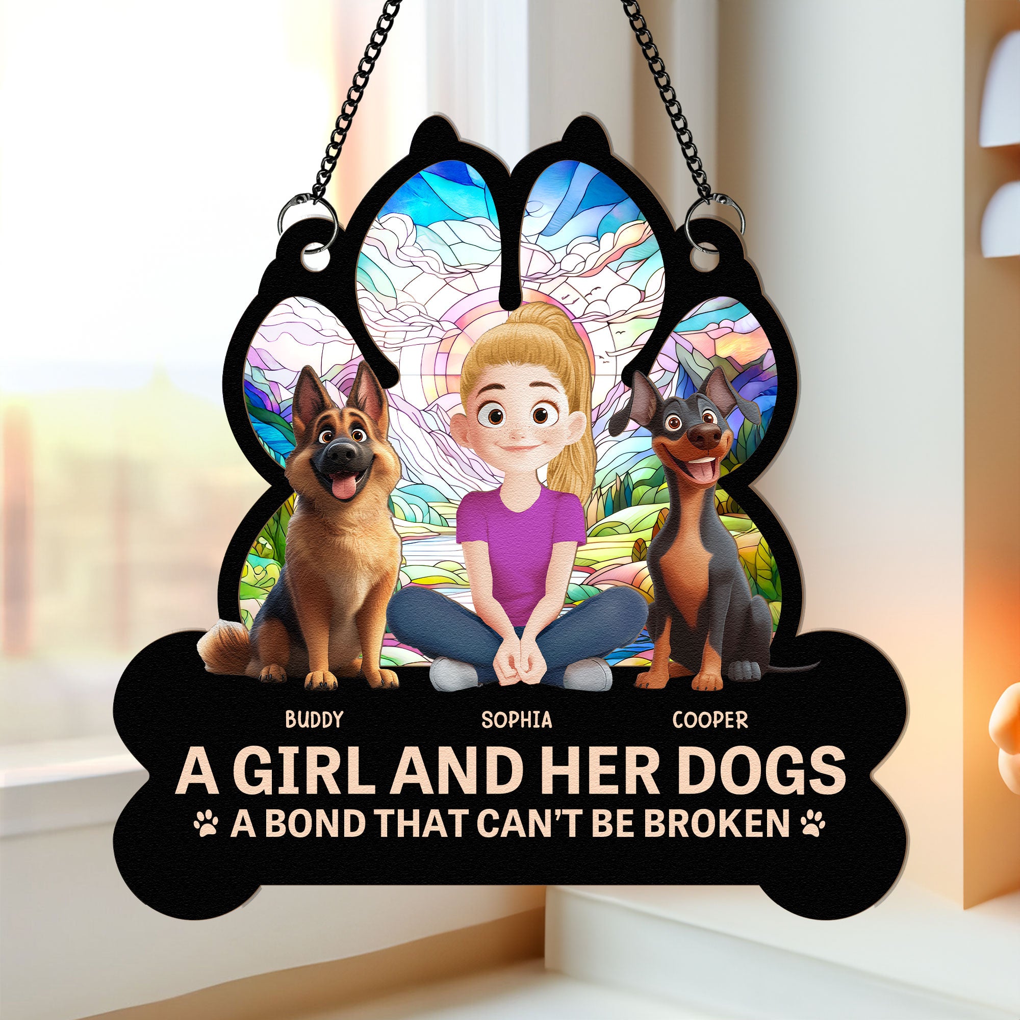 Dog Mom And Her Dogs - Personalized Window Hanging Suncatcher Ornament