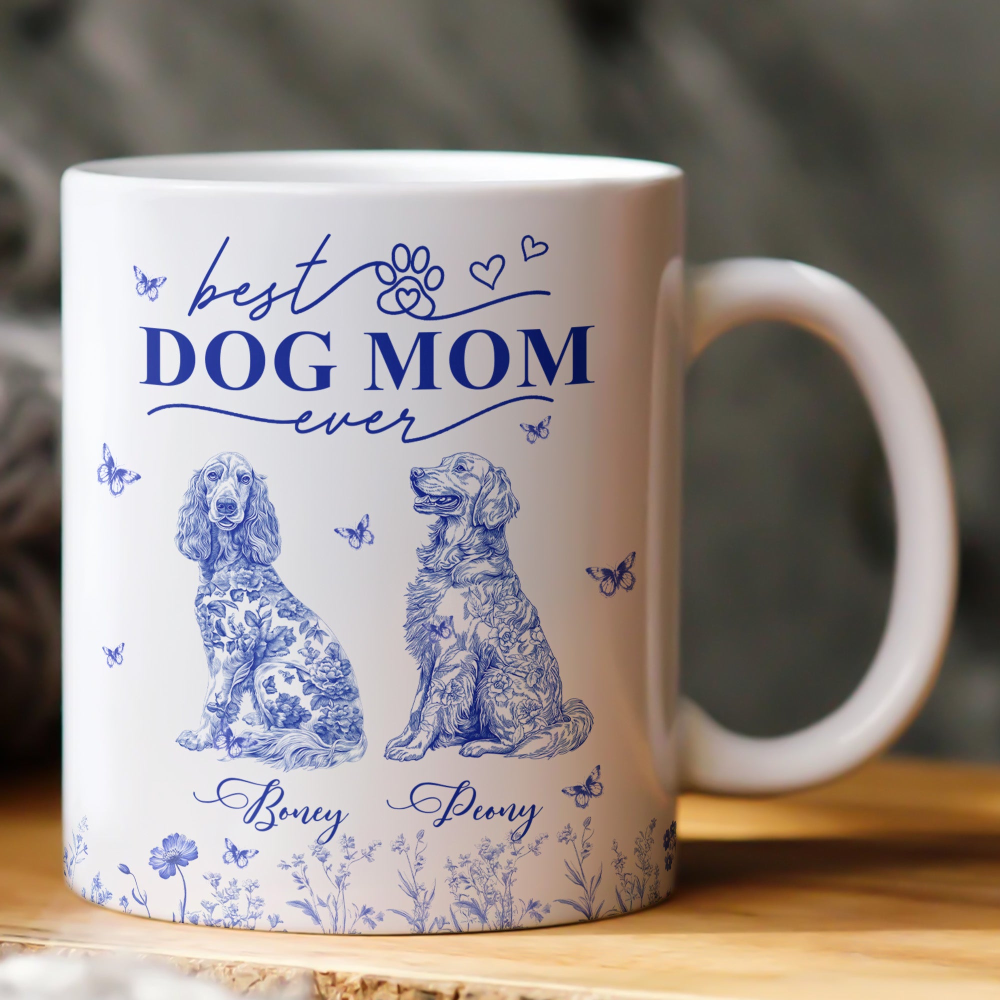 Dog Mom Custom Gift Chinoiserie Toile De Jouy Style - Personalized Mug
