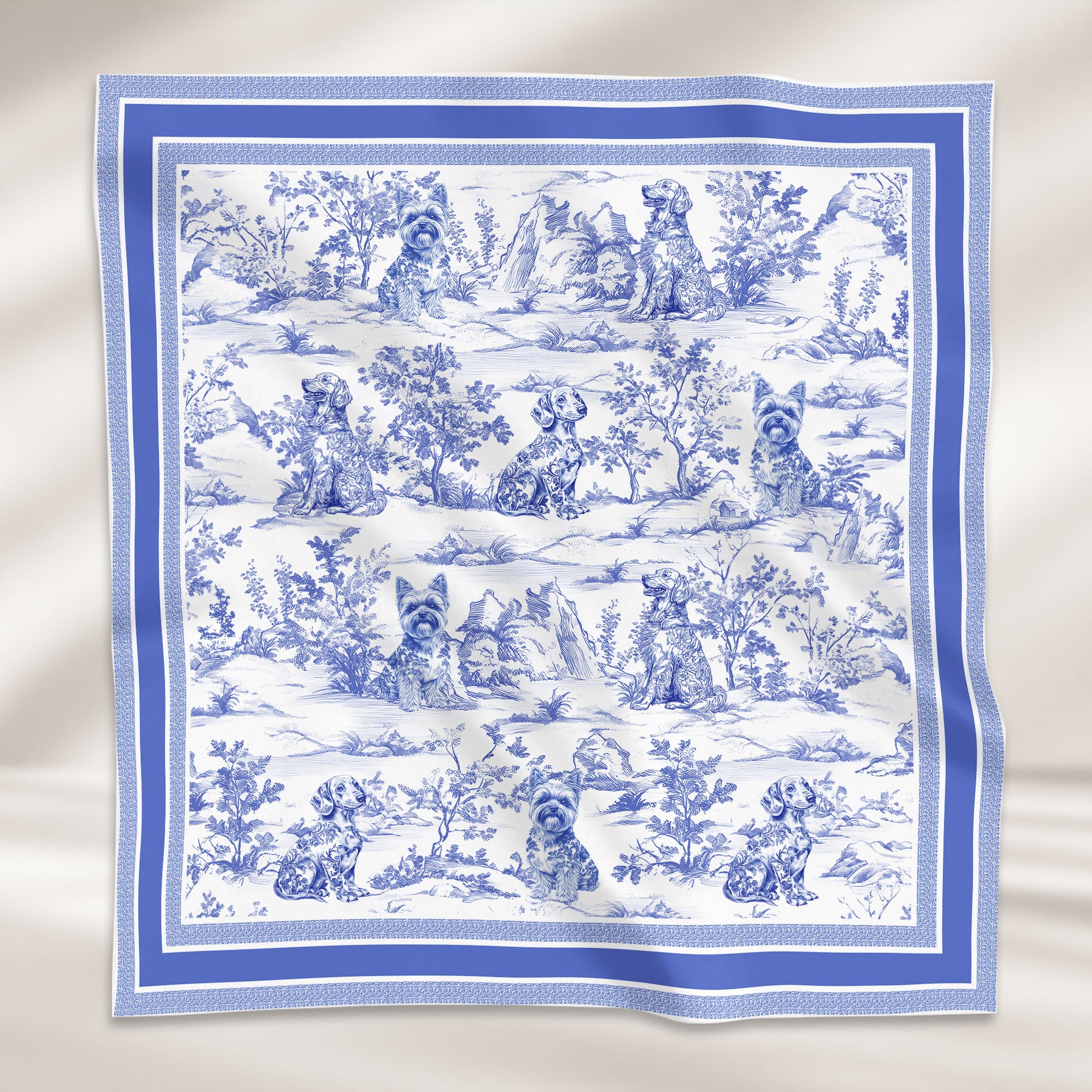 Dog Toile De Jouy Floral French Style Dog Mom Gift - Personalized Satin Scarf