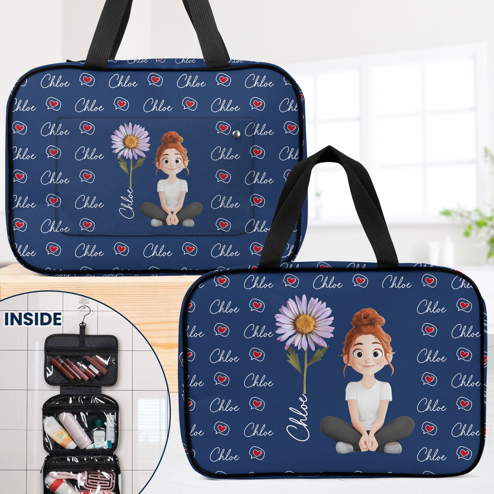 Dried Birth Flower - Personalized Hanging Toiletry Bag