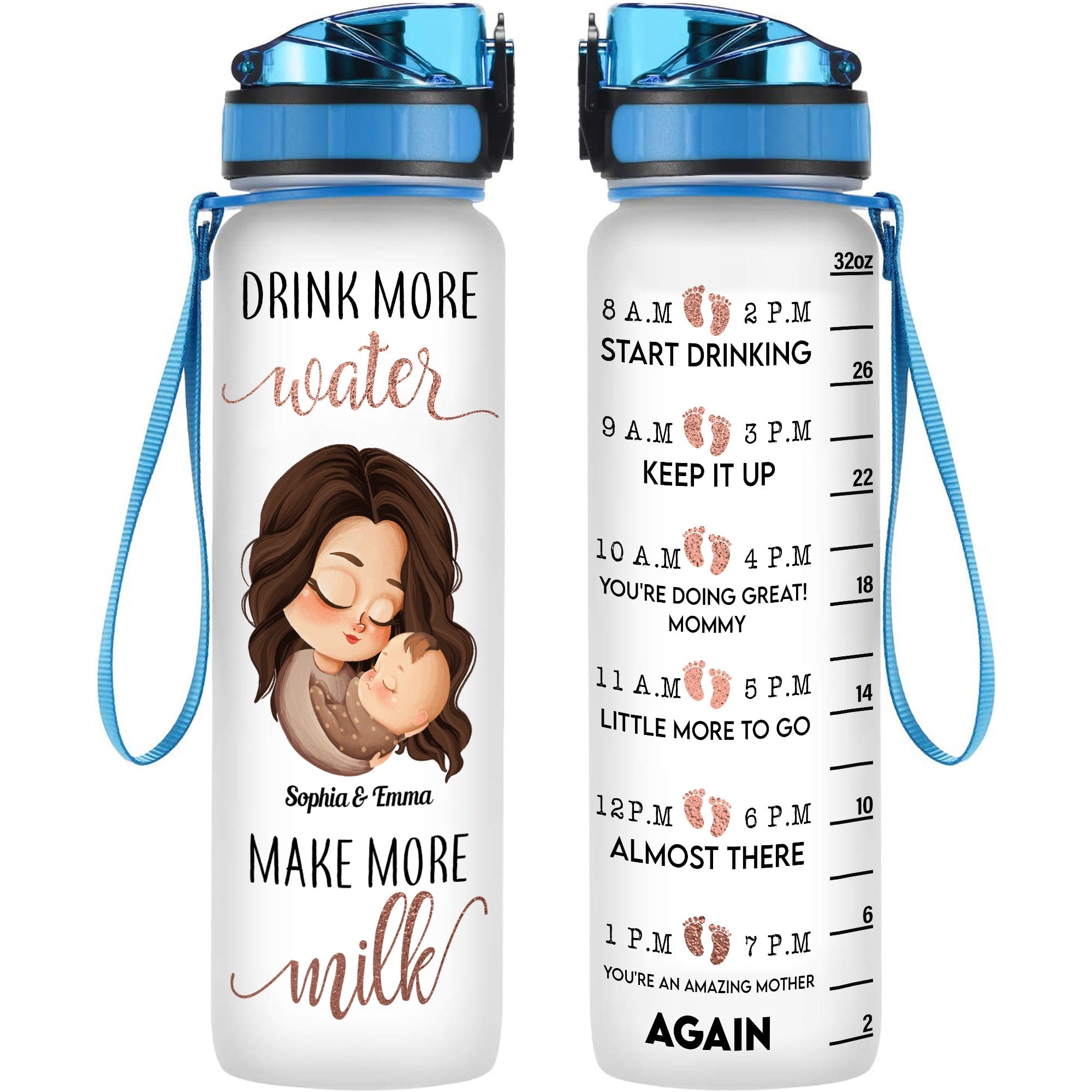 Drink More Water Make More Milk - Personalized Water Tracker Bottle