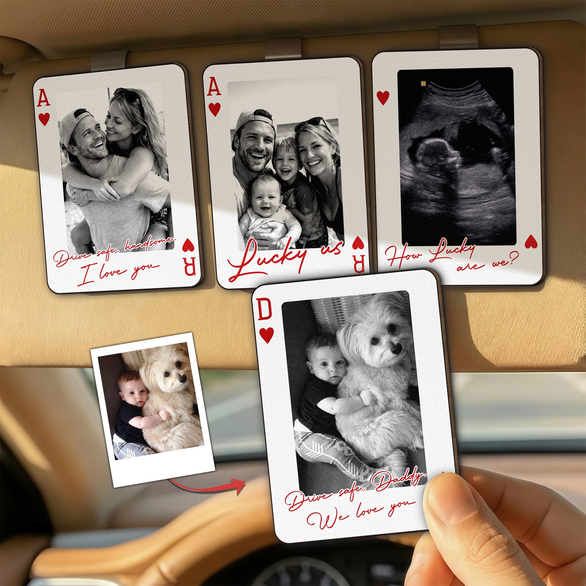 Drive Safe Daddy - Gift For Dad, Husband, Grandpa, Him - Personalized Wooden Photo Car Visor Clip