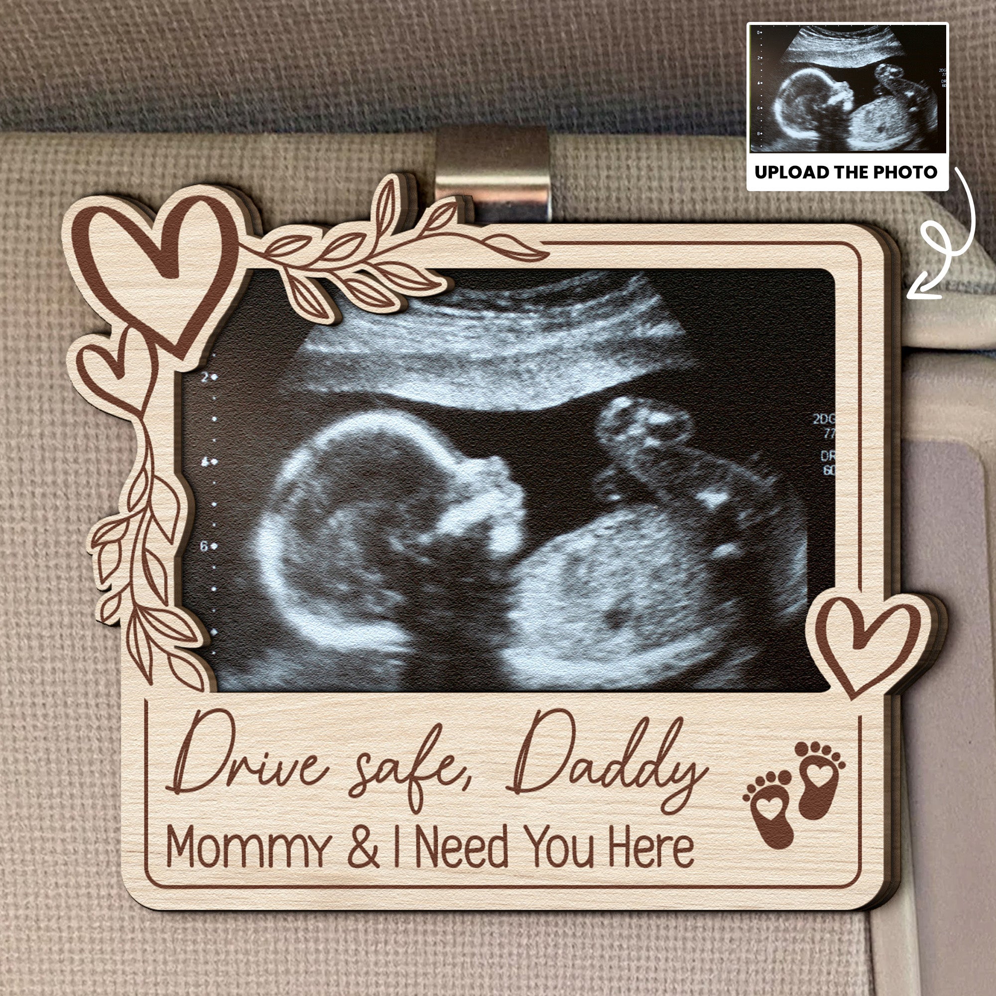Drive Safe Daddy - New Dad Gifts - Personalized Wooden Photo Car Visor Clip