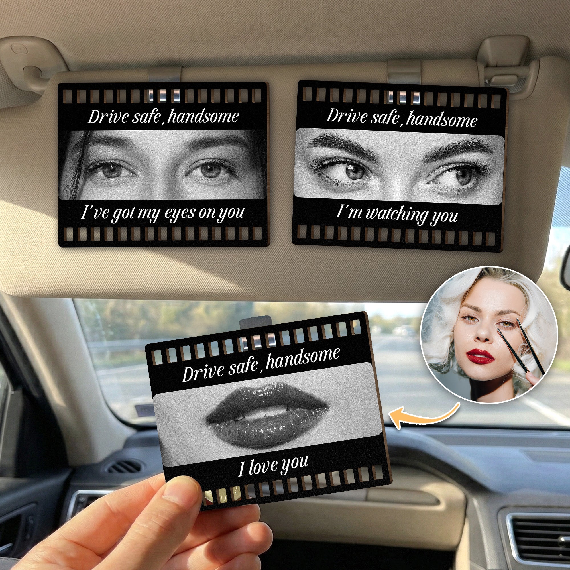 Drive Safe, Handsome. I’m Watching You - Personalized Wooden Photo Car Visor Clip